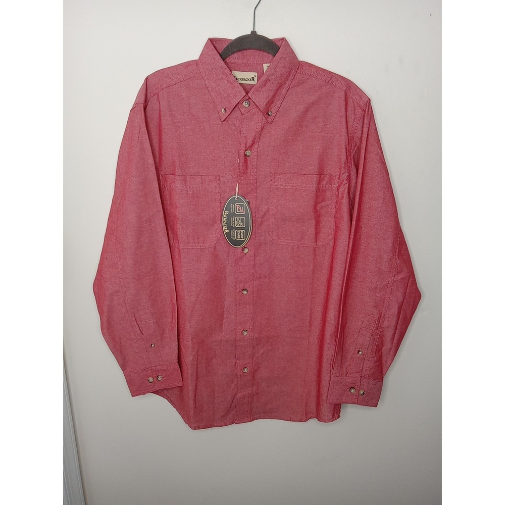 Nwt Backpacker Heather Red Men Stain Repellent‎ Wrinkle Free Long Sleeve Shirt L